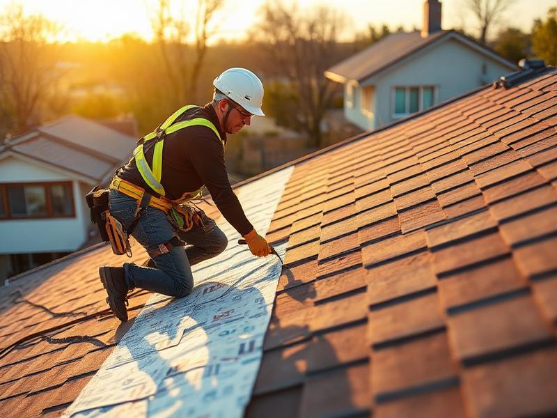 Roofer installing shingles